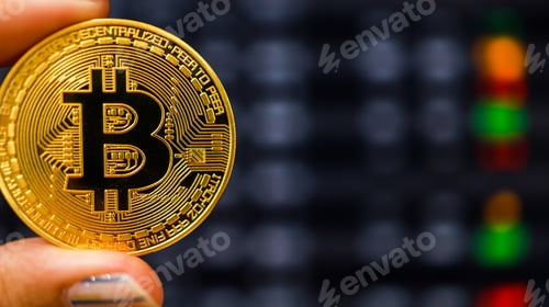 Preview: Cryptocurrency symbol bitcoin. Gold Digital Currency Money Investing in virtual assets.