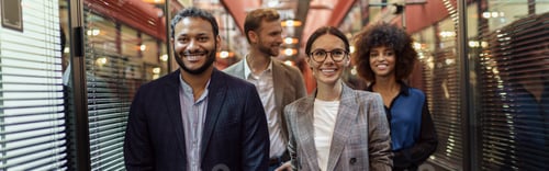 Preview: Multiethnic group of business people talking in office during break. Teamwork concept