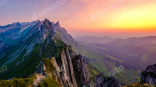 Preview: Schaeffler mountain ridge swiss Alpstein, Appenzell Switzerland, a ridge of the majestic Schaeffler