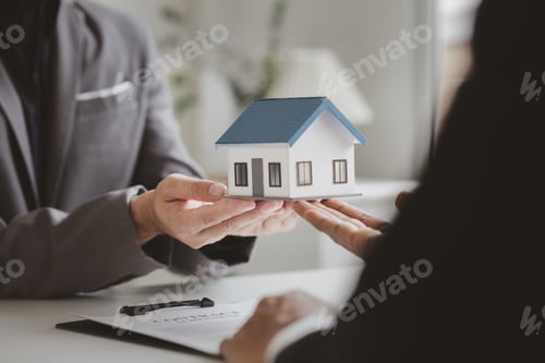 Preview: Real estate agents explain models of housing estates in projects to elaborate to clients, explaining