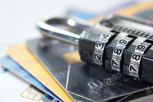 Preview: padlock on credit card, Internet data privacy information security concept