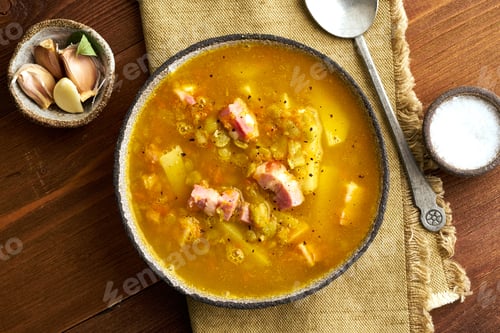 Preview: Winter hot soup with chopped green peas