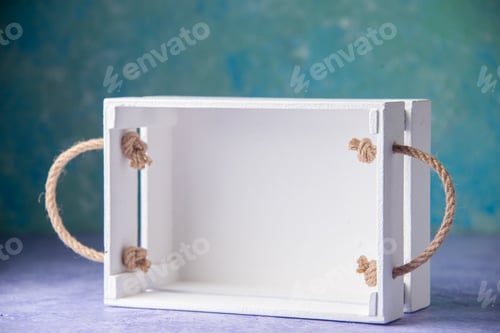 Preview: front view white wooden box on light blue background ripe salad food wood desk color bargain