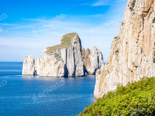 Preview: Views of coast and small Sugar bread island, Sardinia island, Italy