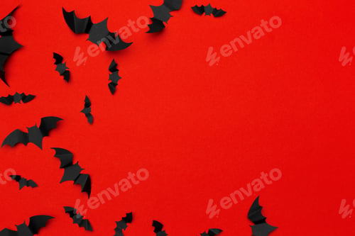 Preview: halloween and decoration concept - paper bats flying