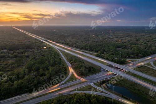Preview: Freeway overpass junction in Florida with fast moving traffic cars