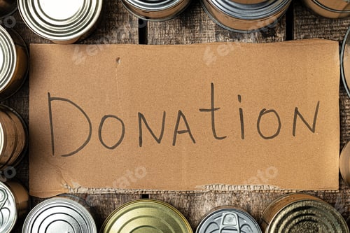 Preview: Food donations on the table. Text Donation