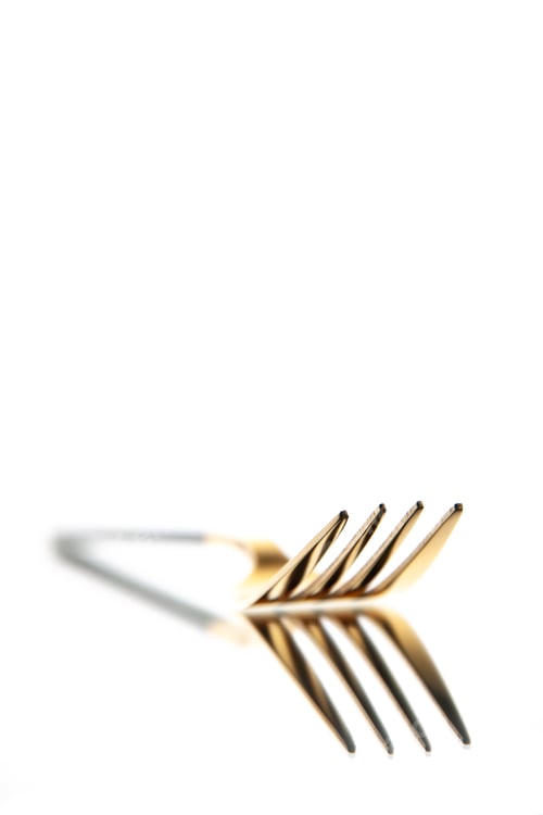 Preview: front view golden fork on white background cutlery knife restaurant cafe dinner dish cut table spoon