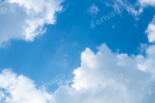 Preview: Blue sky, clouds texture, cloudscape background. Empty place, mockup with copy space.