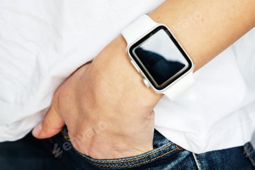 Preview: Woman hand with smart watch closeup