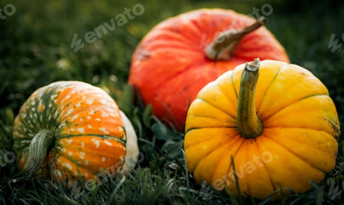Preview: autumn decorative pumpkins. Thanksgiving or Halloween holiday harvest concept.