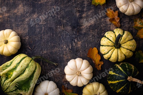 Preview: Autumn fall background with pumpkins