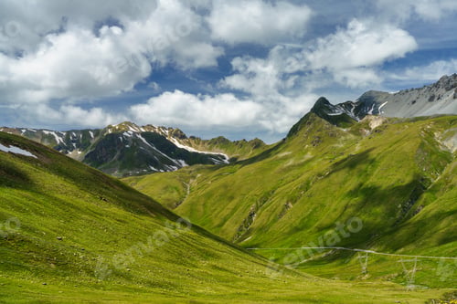 Preview: Mountain landscape along the road to Stelvio pass (Lombardy) at summer