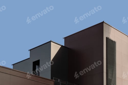 Preview: Minimalist urban building facade with clean geometric lines and modern ventilation details