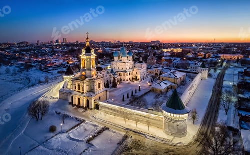 Preview: Aerial view of Vysotskiy monastery at dusk in Serpukhov