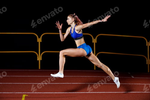 Preview: Sprinter girl jumps on track running training