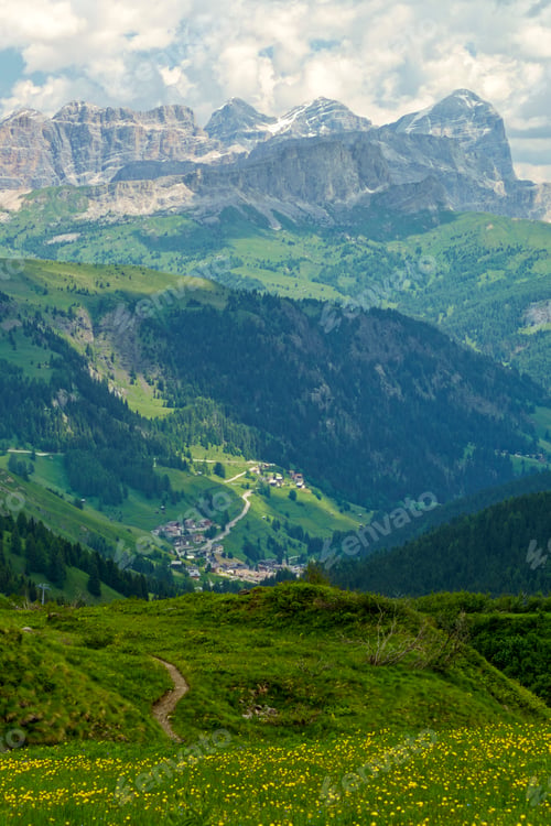 Preview: Mountain landscape along the road to Pordoi pass, Dolomites