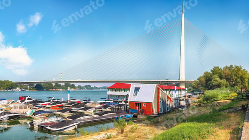 Preview: Amazing view of Ada Bridge or alternatively Sava Bridge - a cable-stayed bridge over the Sava river