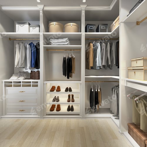 Preview: 3d rendering luxury scandinavian wood walk in closet with wardrobe