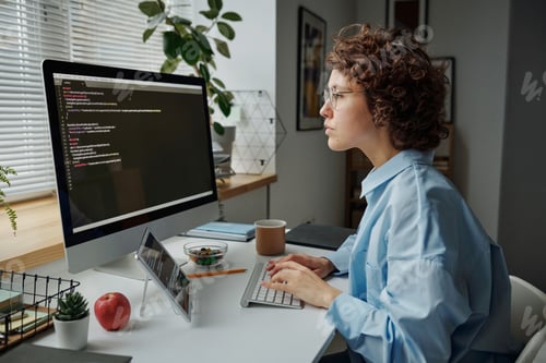 Preview: Businesswoman writing codes on computer