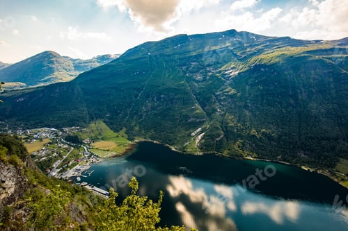 Preview: Panoramic and drone landscape of Geiranger fjords, Geirangerfjord, Norway