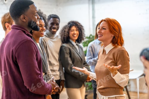 Preview: New member of a coworking team presenting herself to colleagues