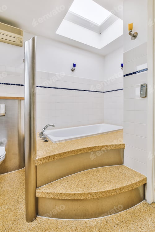 Preview: Interior of modern light bathroom with toilet
