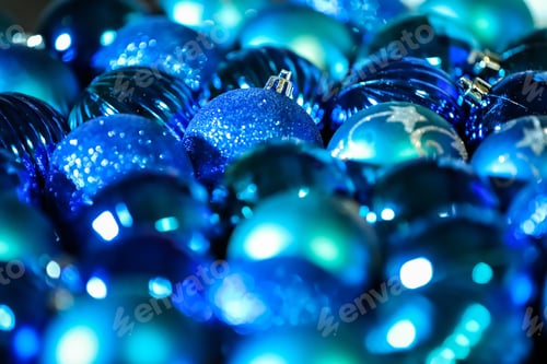 Preview: Shiny Blue Christmas Baubles Close-Up for Holidays