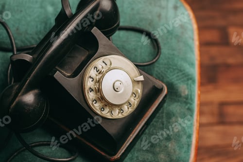 Preview: old retro telephone on chair technology antique classic style