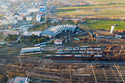 Preview: Industrial conceptual scene with trains. Top view.