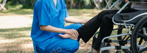 Preview: Asian physiotherapist helping elderly woman patient stretching arm during exercise correct with