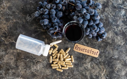 Preview: Resveratrol supplements and homeopathy. Selective focus.