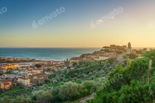 Preview: Castiglione della Pescaia, old village at sunset. Maremma, Tuscany, Italy