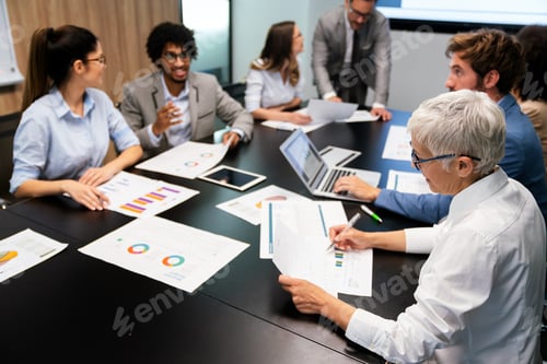 Preview: Group of business partners discussing documents and ideas at meeting