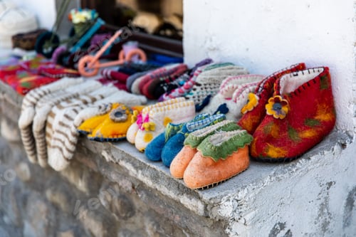 Preview: Exhibition and sale of handmade souvenirs in a small Georgian village. Dried sheep wool.