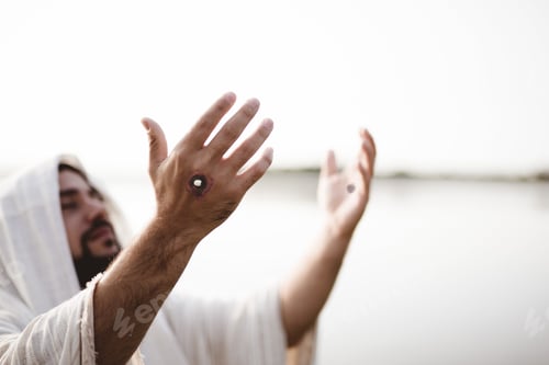 Preview: Jesus Christ praying with the scars of the nails on his hands