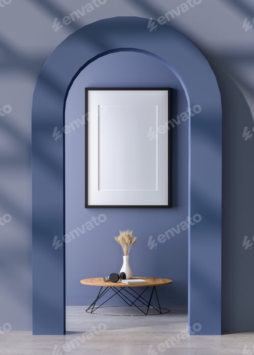 Preview: 3D Mockup photo frame in Modern interior of gallery hall
