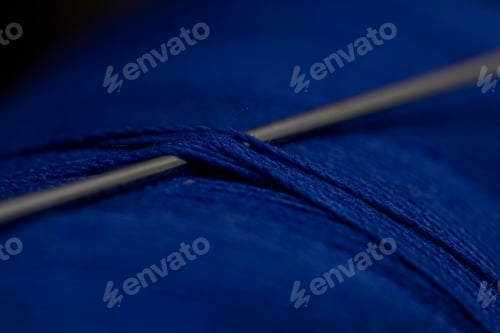 Preview: Detailed close-up shot of a needle in a blue thre