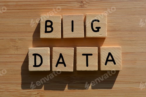 Preview: Big Data in wooden letters on a bamboo wood background.