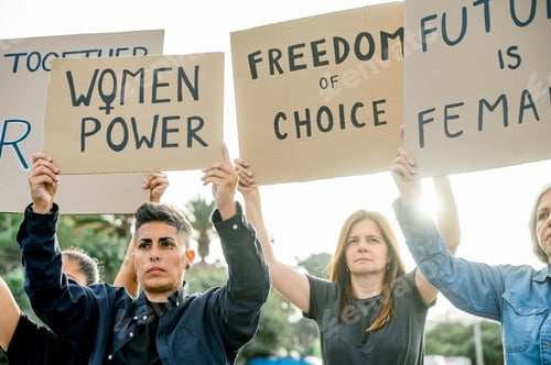 Preview: Group of diverse protesters with placards