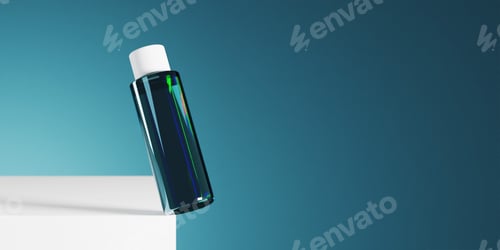 Preview: Blue background for product placement bottle on white stand podium. Pamorama template.