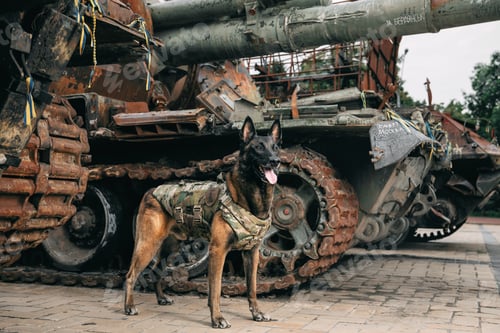 Preview: Malinois Dog in Bulletproof Vests. Working dog. Dog guard. Police and army dog.