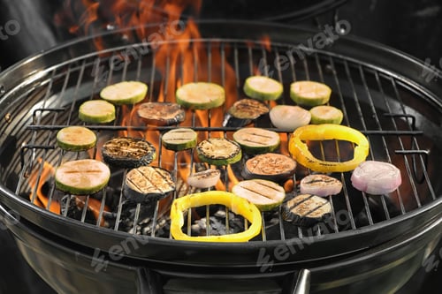 Preview: New modern barbecue grill with different vegetables, closeup