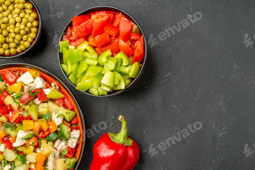 Preview: top remote view salad seasonal salad made from seasonal vegetables cheese and oil decorated with