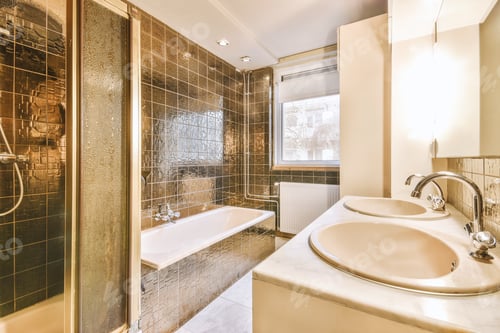 Preview: Sinks and bathtub near shower cabin