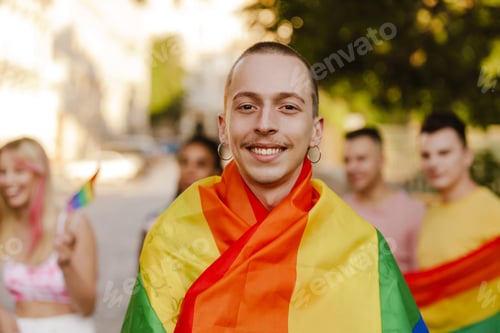 Preview: Group of smiling different people on a lgbt