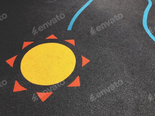 Preview: Sunshine painting on kid’s playground with copy space