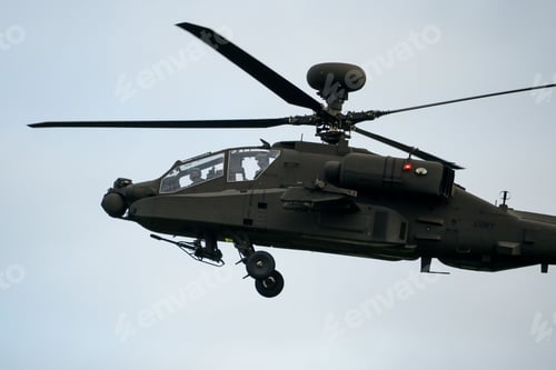 Preview: Military helicopter landing in flight