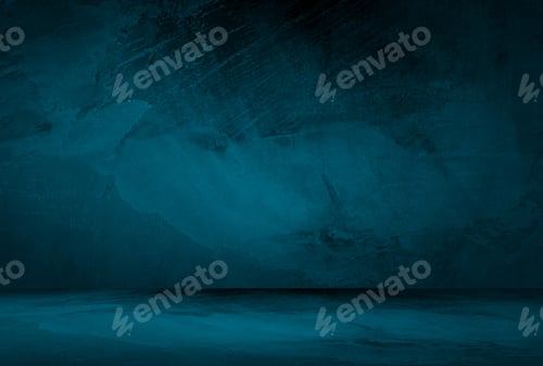 Preview: Vintage grunge blue concrete texture studio wall background with vignette.