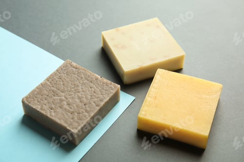 Preview: Hand made soap bars on color background